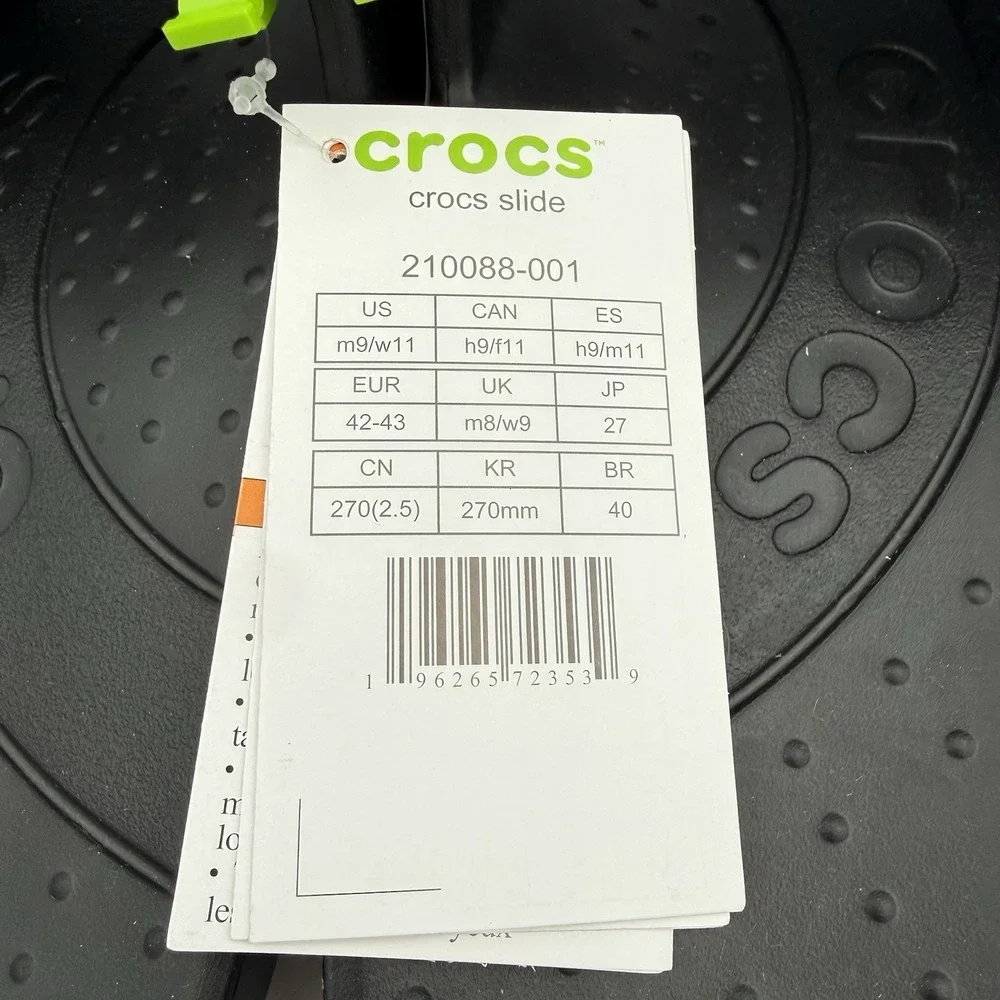 Crocs Slide Sandals Black Synthetic Slip On 210088-001 Men's Size 9/Woman's 11